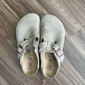 Birkenstock Boston Suede Taupe Women size 39, regular footbed